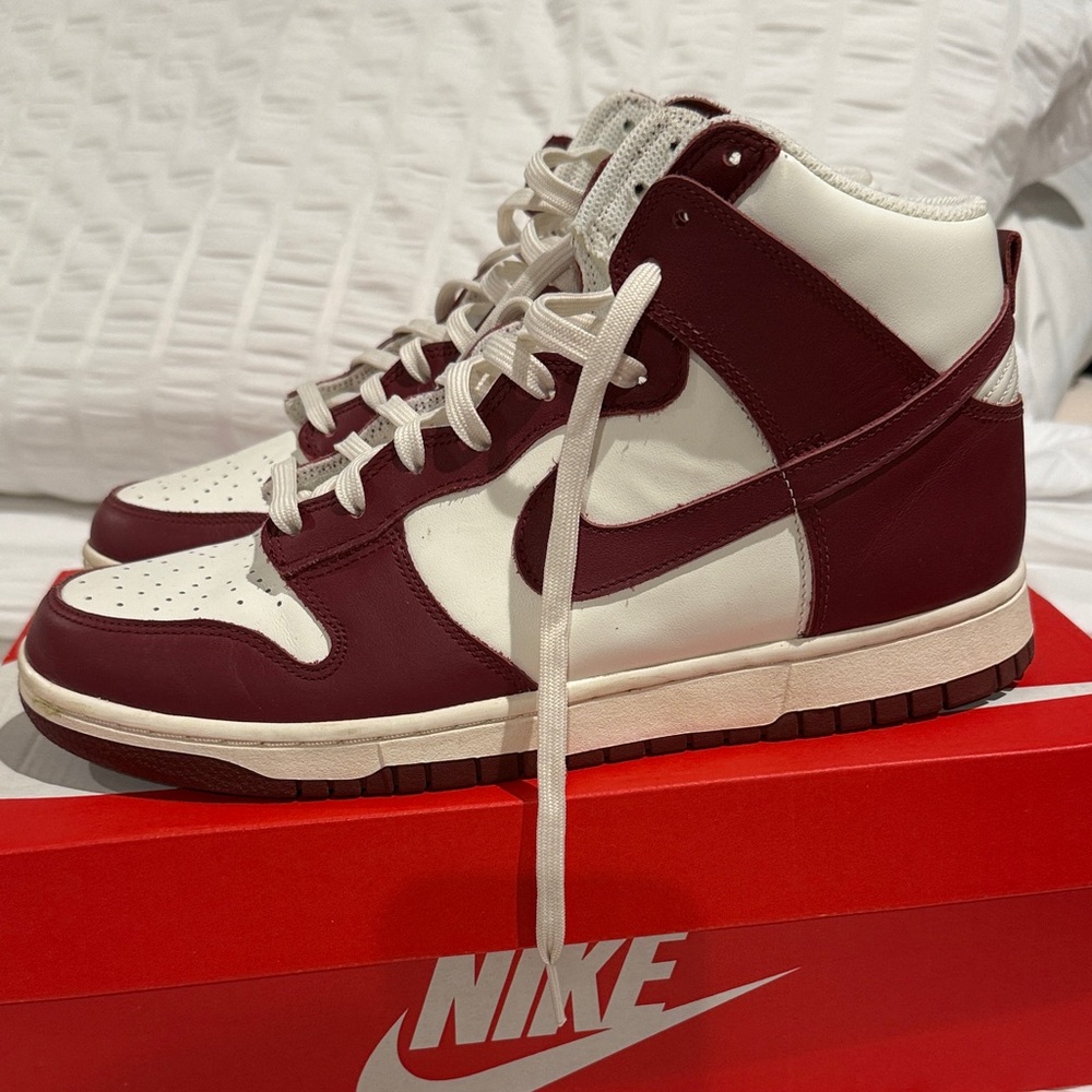Nike Dunk High Sail Team Red Burgundy and White High-Top Sneakers